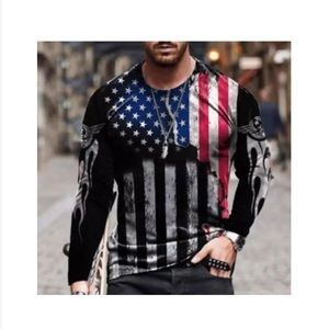 🇺🇸Men’s American Flag Loose Retro Round Neck Cool Feel Long Sleeve Shirt!